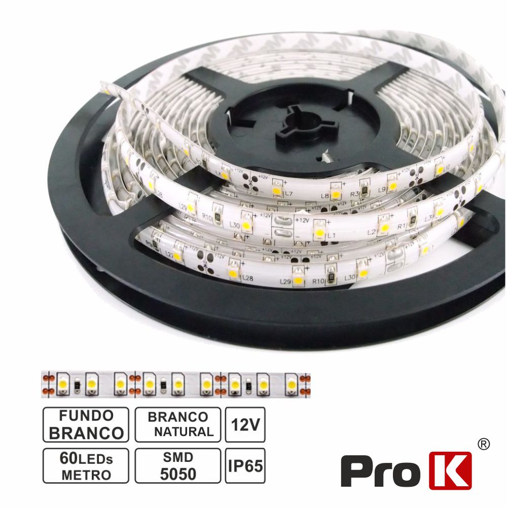 Fita 300 LEDS 5050 Impermeável 4000K 12V 5m PROK