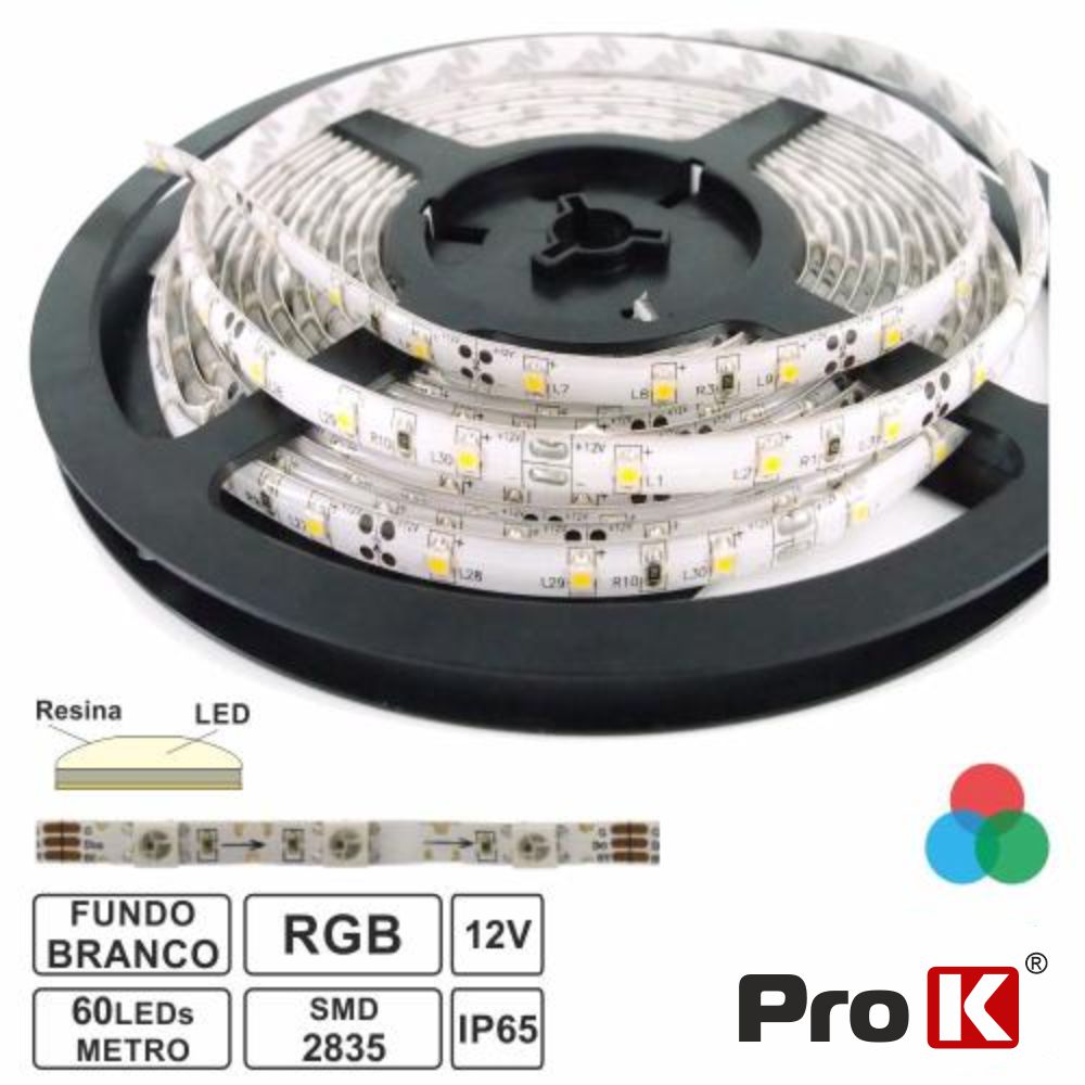 FITA 300 LEDS 2835 IMPERMEÁVEL RGB 12V 5M PROK