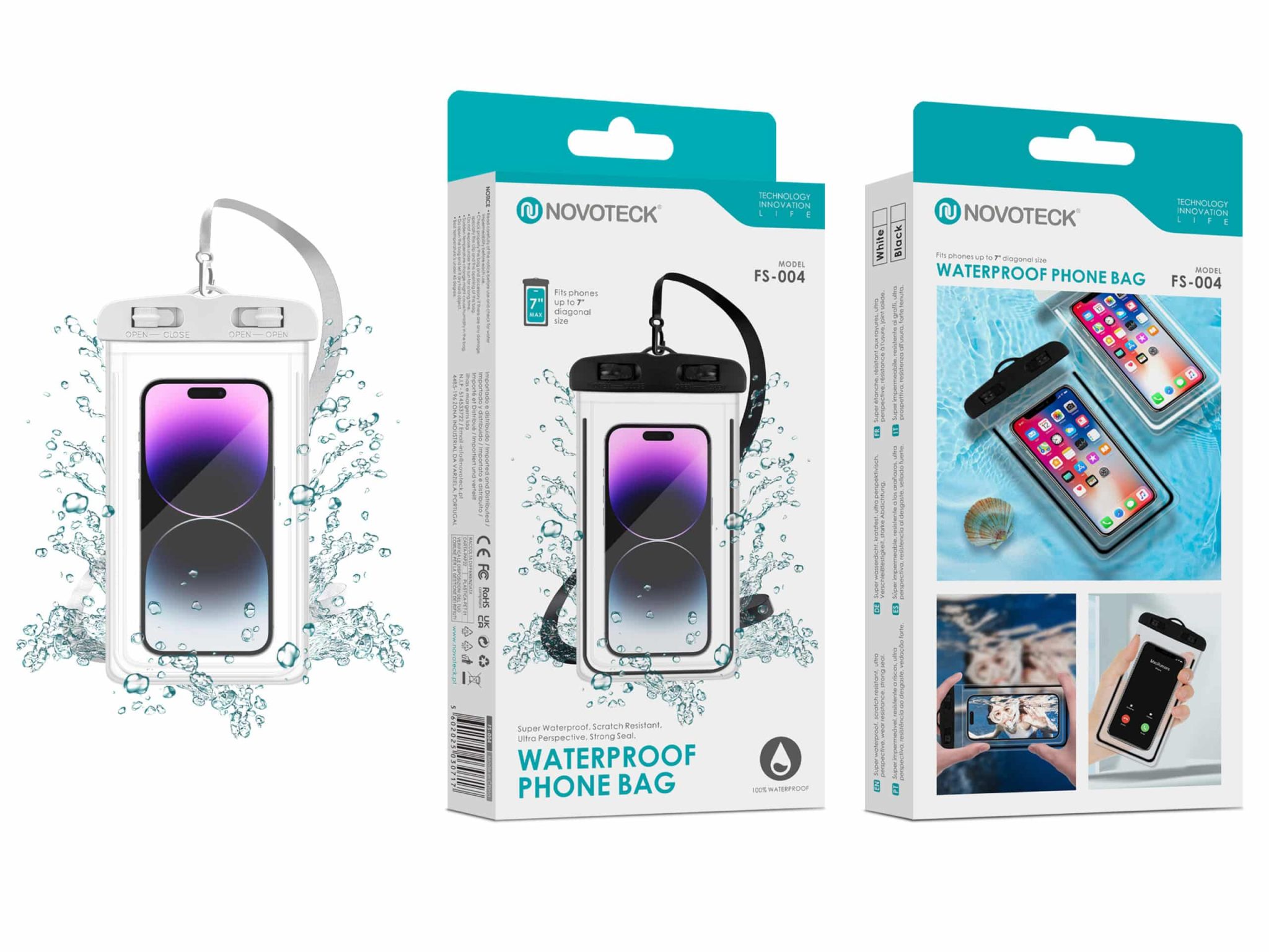 Bolsa Impermeável Branco para Telemóvel FS-004 – Compatível com Smartphones até 7"
