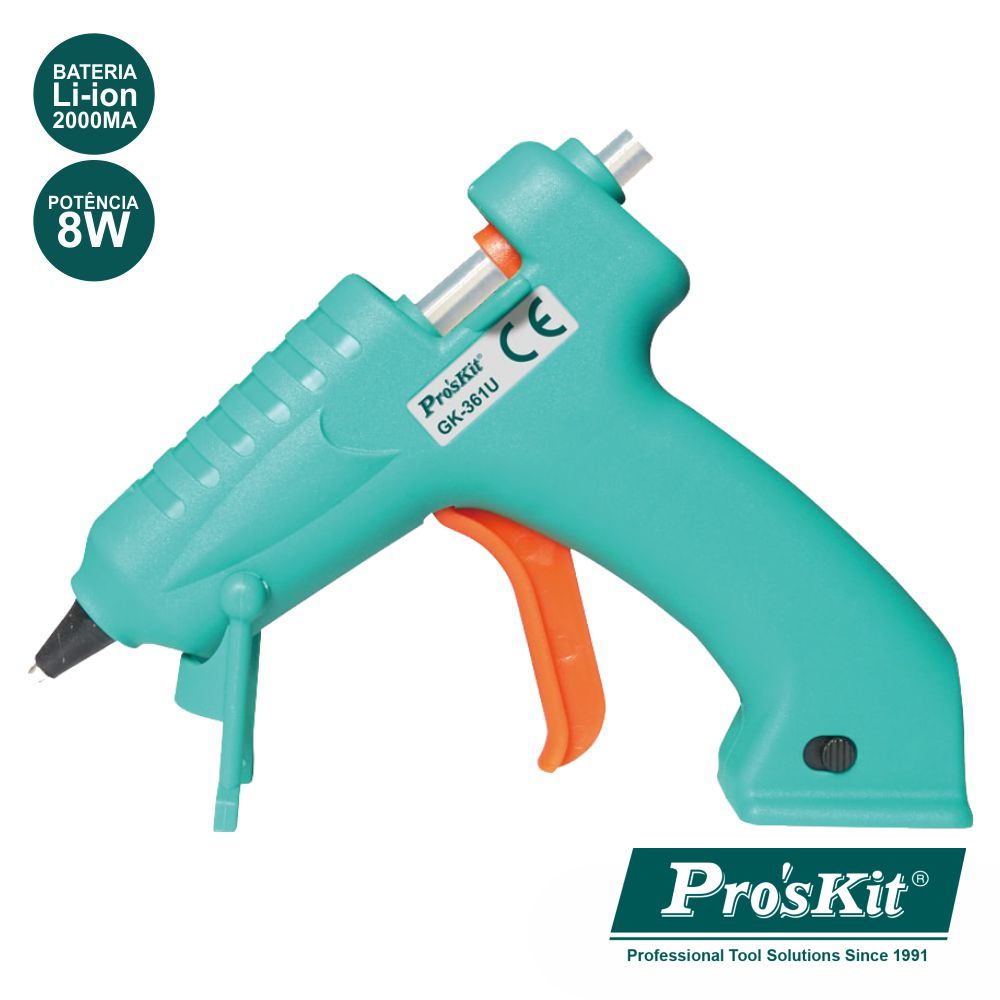 PISTOLA DE COLA QUENTE 8W C/ BATERIA PROSKIT