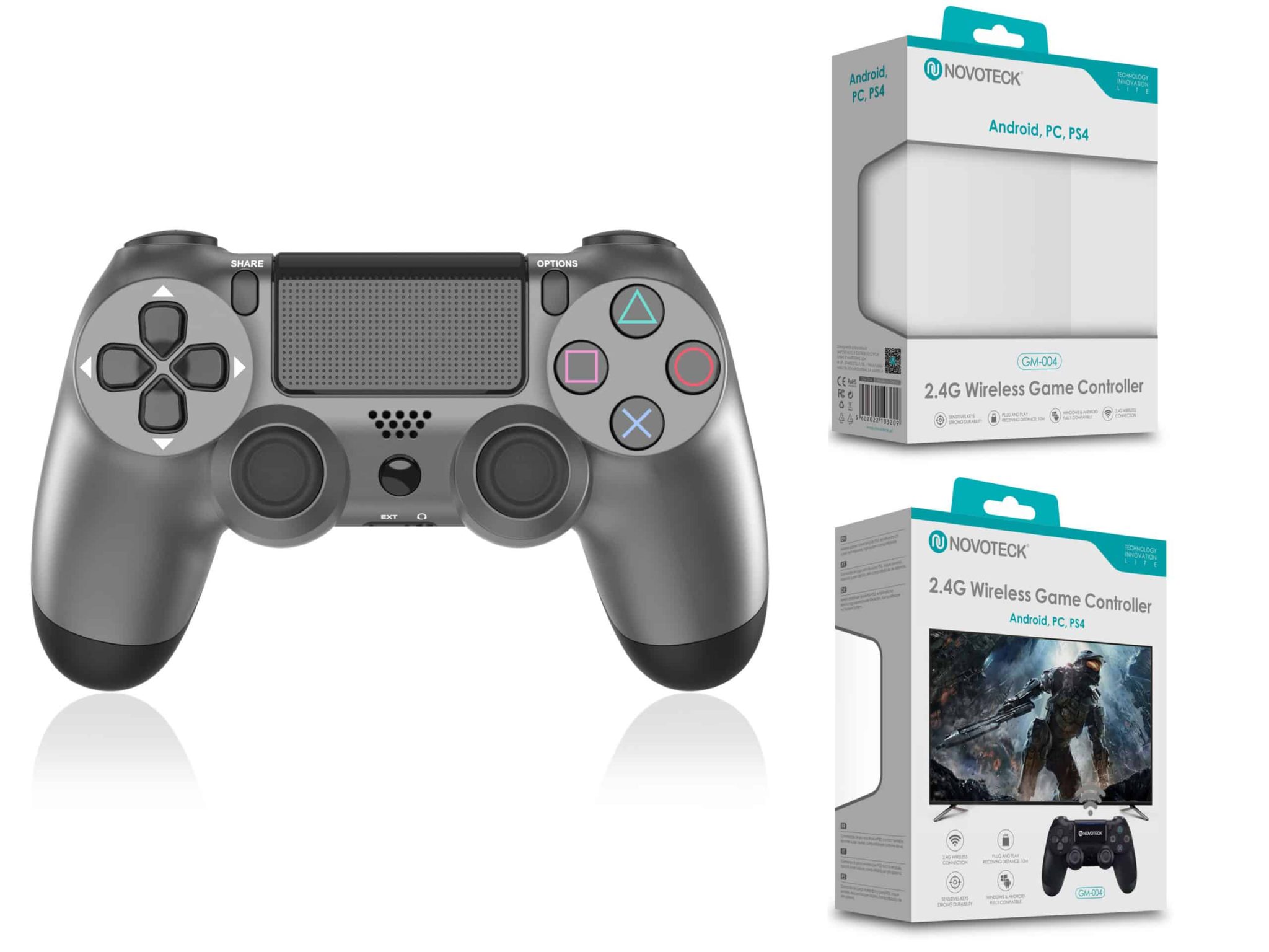 RDP3701 Comando Jogo PS4-PC-Android Metalizado Prateado Sem Fio 2.4G GM-004