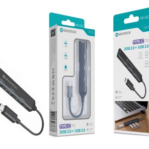 Hub de Conexão NOVOTECK Tipo-C - Expande para 3 USB 2.0 e 1 USB 3.0 HK-067