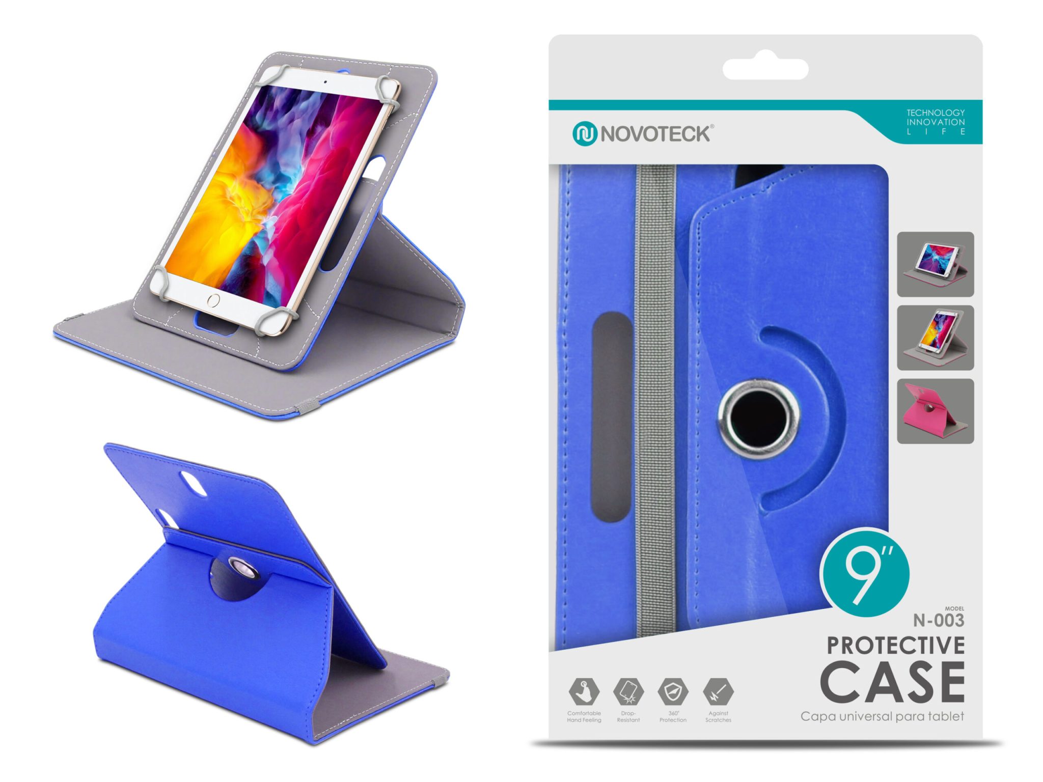 Capa Protetora Universal Azul para Tablet de 9'' - N-003 - Confortável, Resistente a Quedas e com Suporte Ajustável
