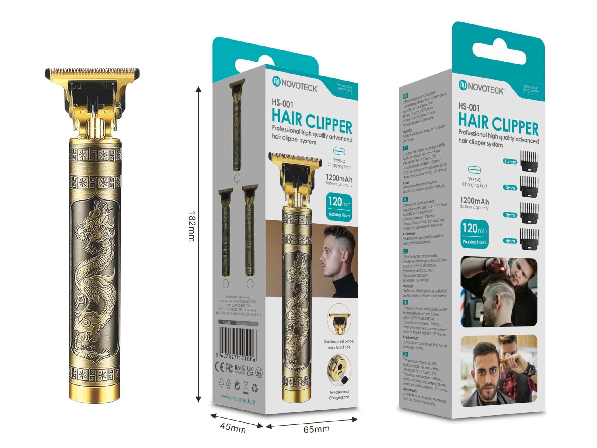 Cortador de Cabelo Profissional NOVOTECK HS-001 - Design Dragão