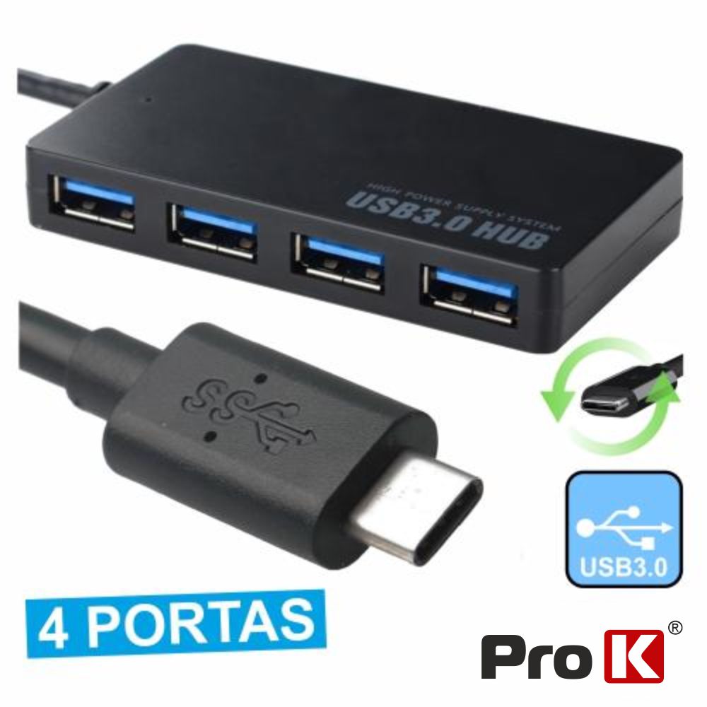 HUB USB-C 3.0 C/ 4 PORTAS USB PROK