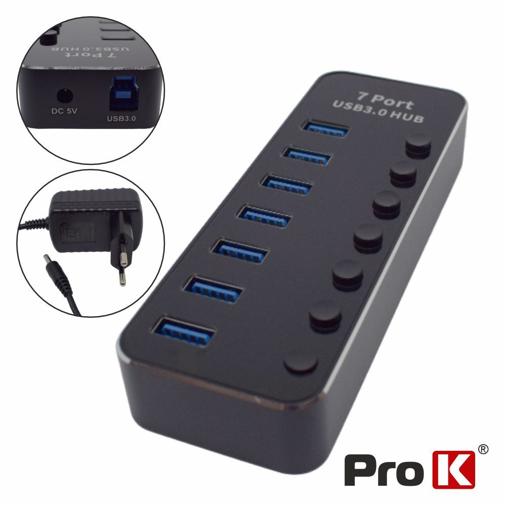HUB USB 3.0 7 Portas C/ Alimentador PROK