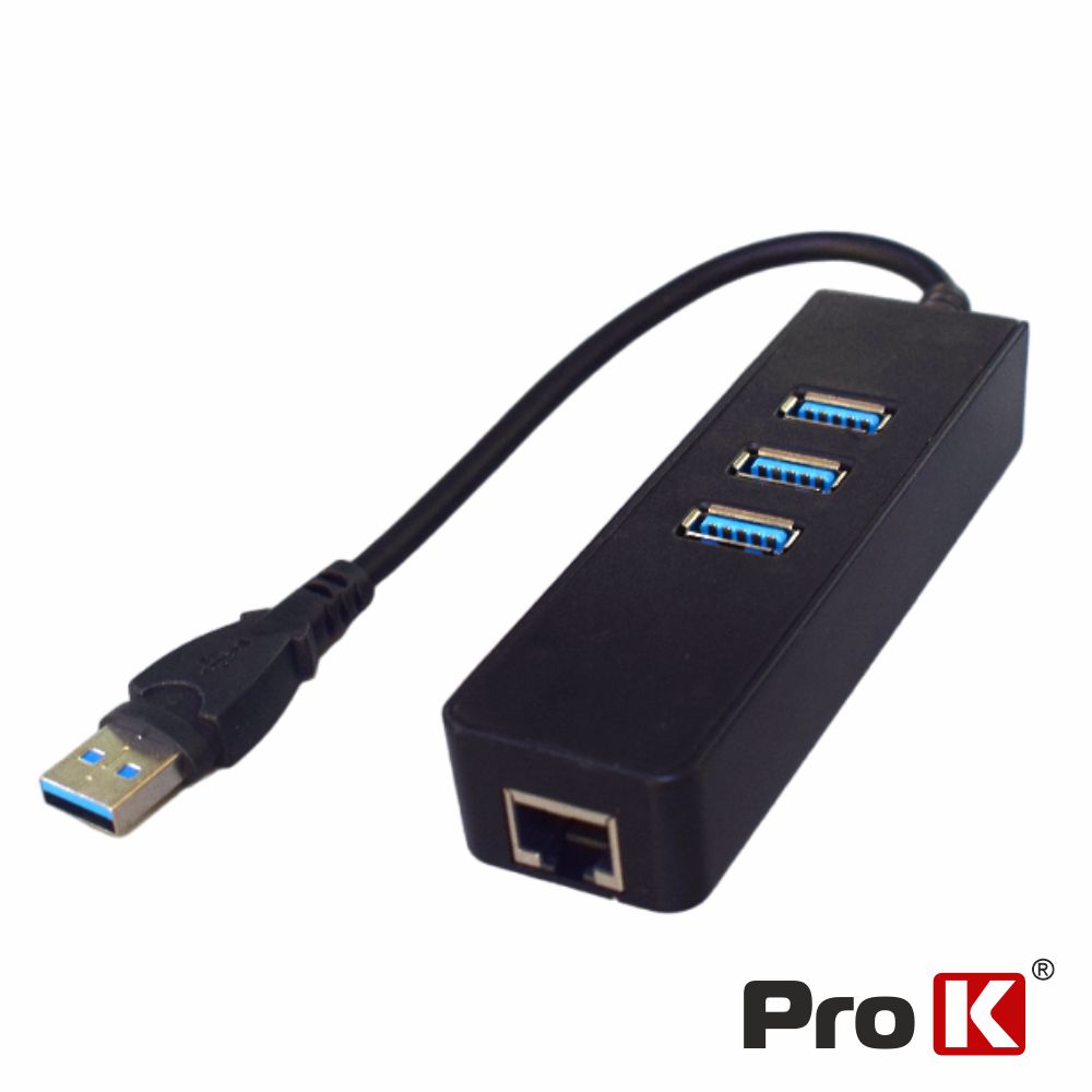 Hub USB-A C/ 3x USB 3.0 / 1x RJ45 1Gbps PROK