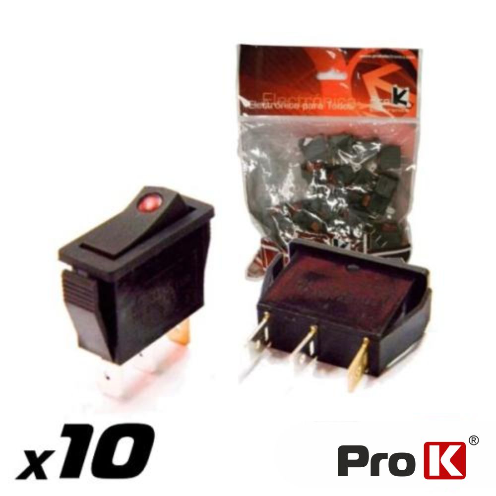 INTERRUPTOR BASCULANTE C/ LUZ 15A-250V SPST ON-OFF 10X PROK