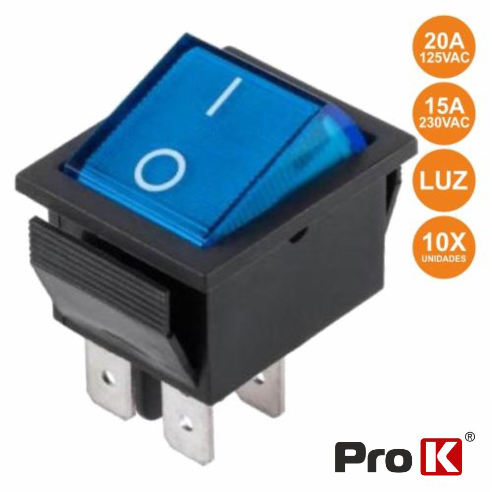 INTERRUPTOR BASCULANTE C/ LUZ 15A-250V SPST ON-OFF 10X PROK