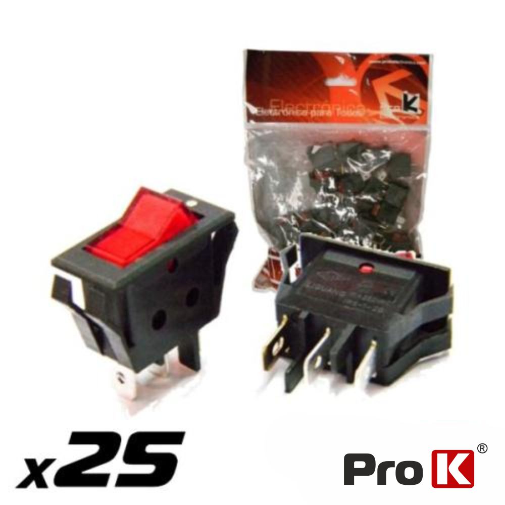 INTERRUPTOR BASCULANTE C/ LUZ 16A-250V SPST ON-OFF 25X PROK