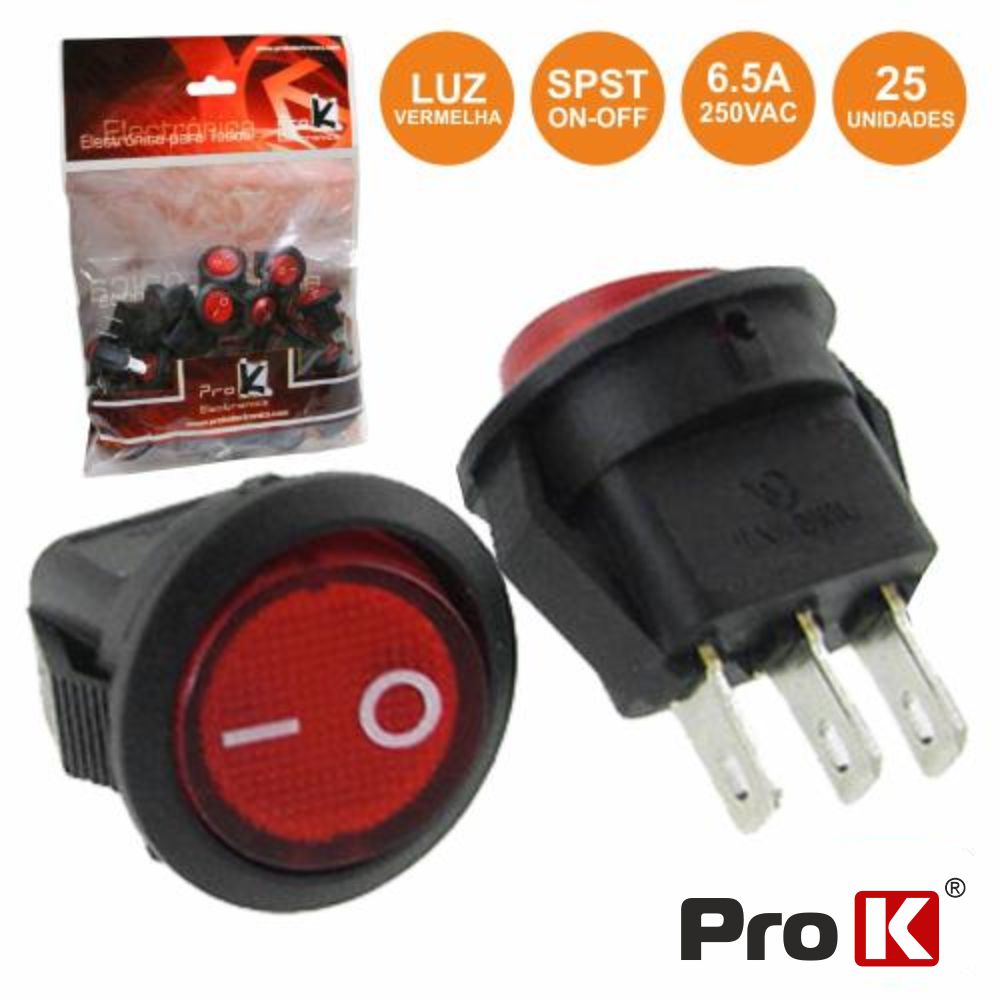 INTERRUPTOR BASCULANTE C/ LUZ 16A-250V SPST ON-OFF 25X PROK