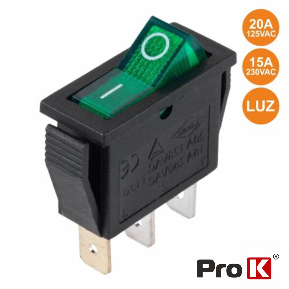 INTERRUPTOR BASCULANTE C/ LUZ 15A-250V SPST ON-OFF  PROK