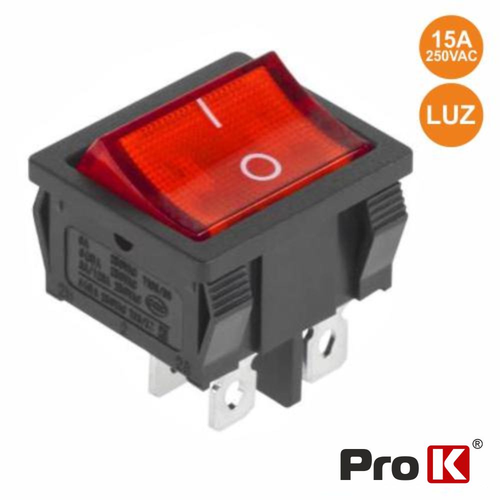 INTERRUPTOR BASCULANTE C/ LUZ 15A-250V SPST ON-OFF PROK