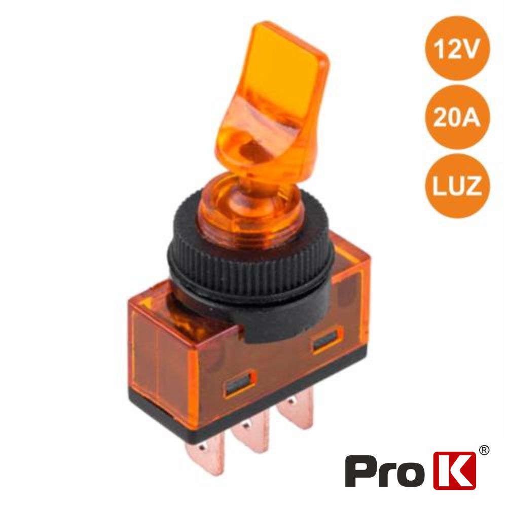 ITR110O INTERRUPTOR ALAVANCA ON-OFF 20A/12V LUMINOSO LARANJA PROK