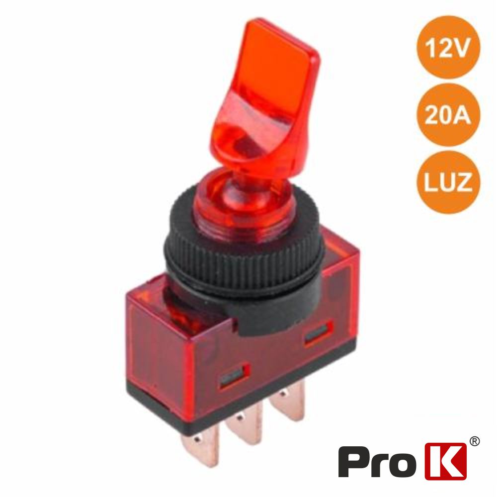 INTERRUPTOR ALAVANCA ON-OFF 20A/12V LUMINOSO VERMELHO PROK