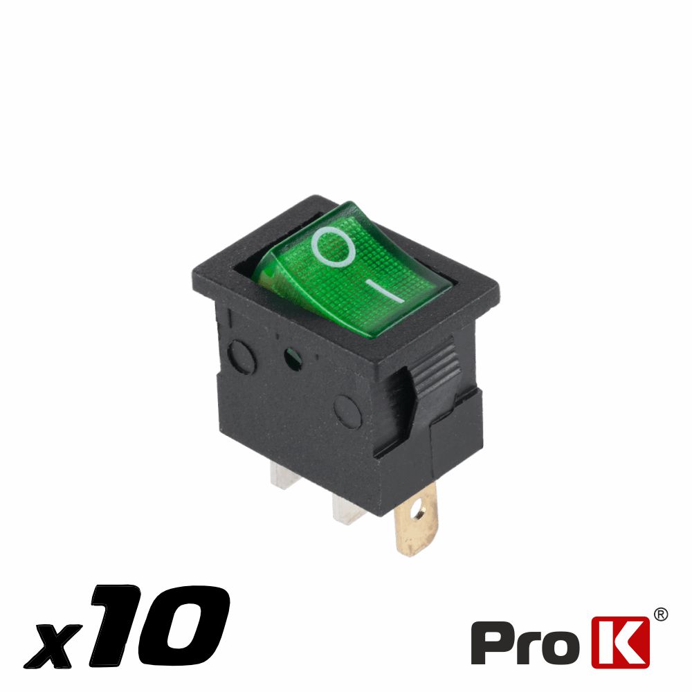 Interruptor Basculante 20A-12V SPST ON-OFF 10x Verde PROK
