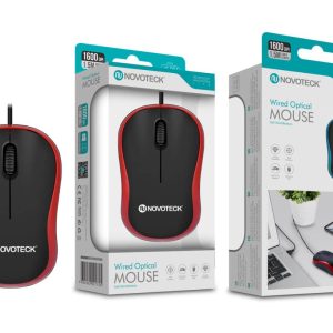 Rato Óptico com Fio Vermelho JS-001 - Precisão e Conforto de 1600 DPI