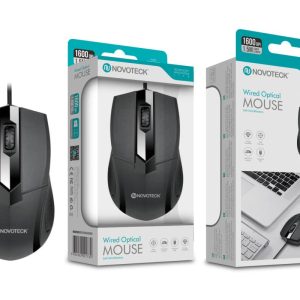 Rato Óptico com Fio NOVOTECK JS-002 - Design Ergonômico e Alta Precisão de 1600 DPI