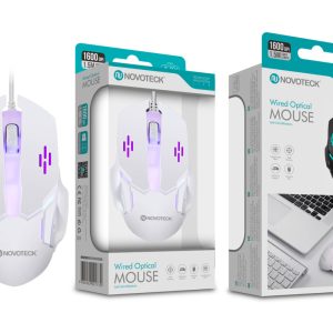 Rato Óptico Iluminado Branco JS-006 com Fio - 1600 DPI Ajustável, Design Ergonómico, Plug-and-Play