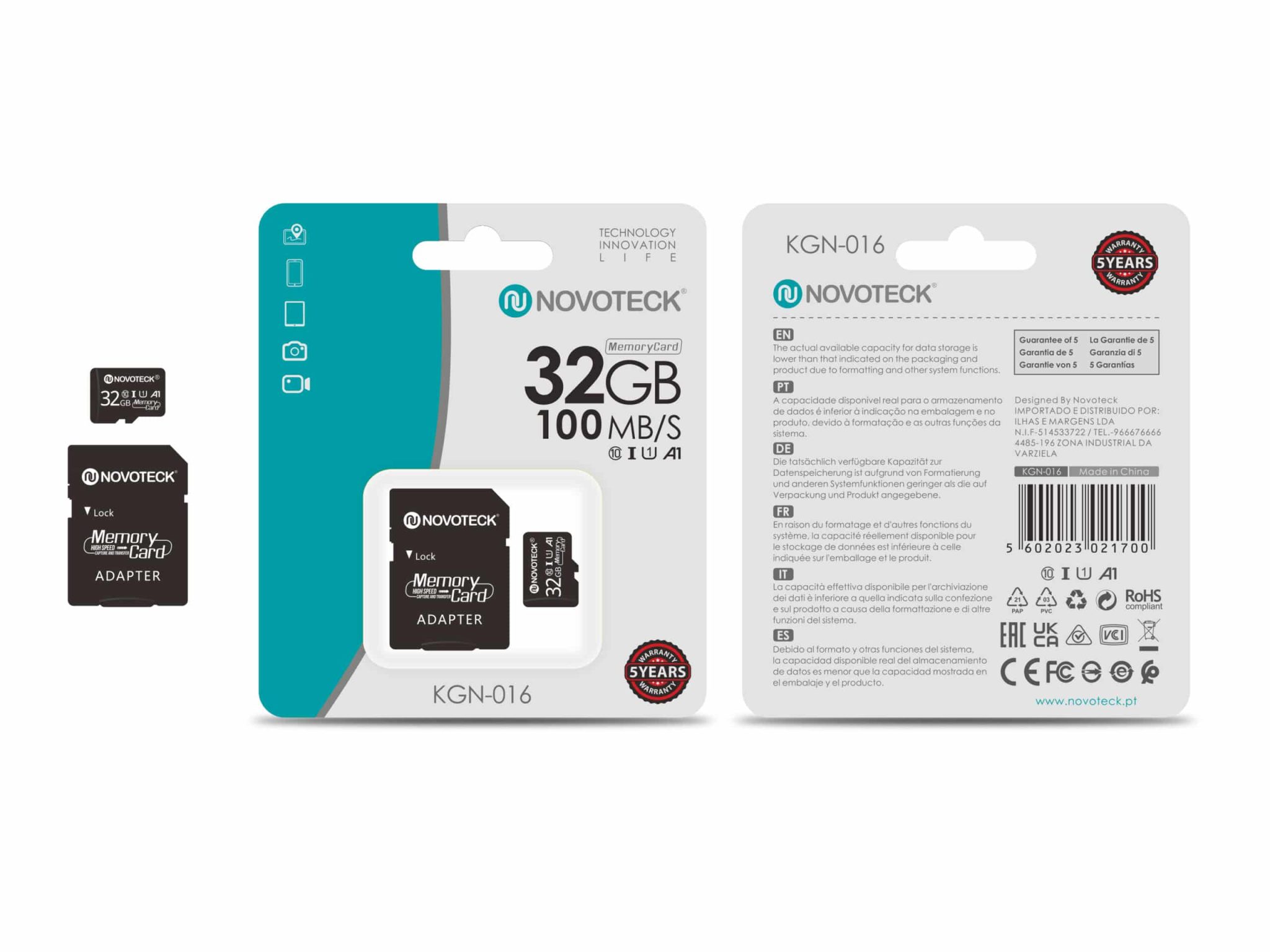 Cartão de Memória Novoteck 32GB microSDHC com Adaptador – KGN-016, 100MB/s, Classe 10, A1