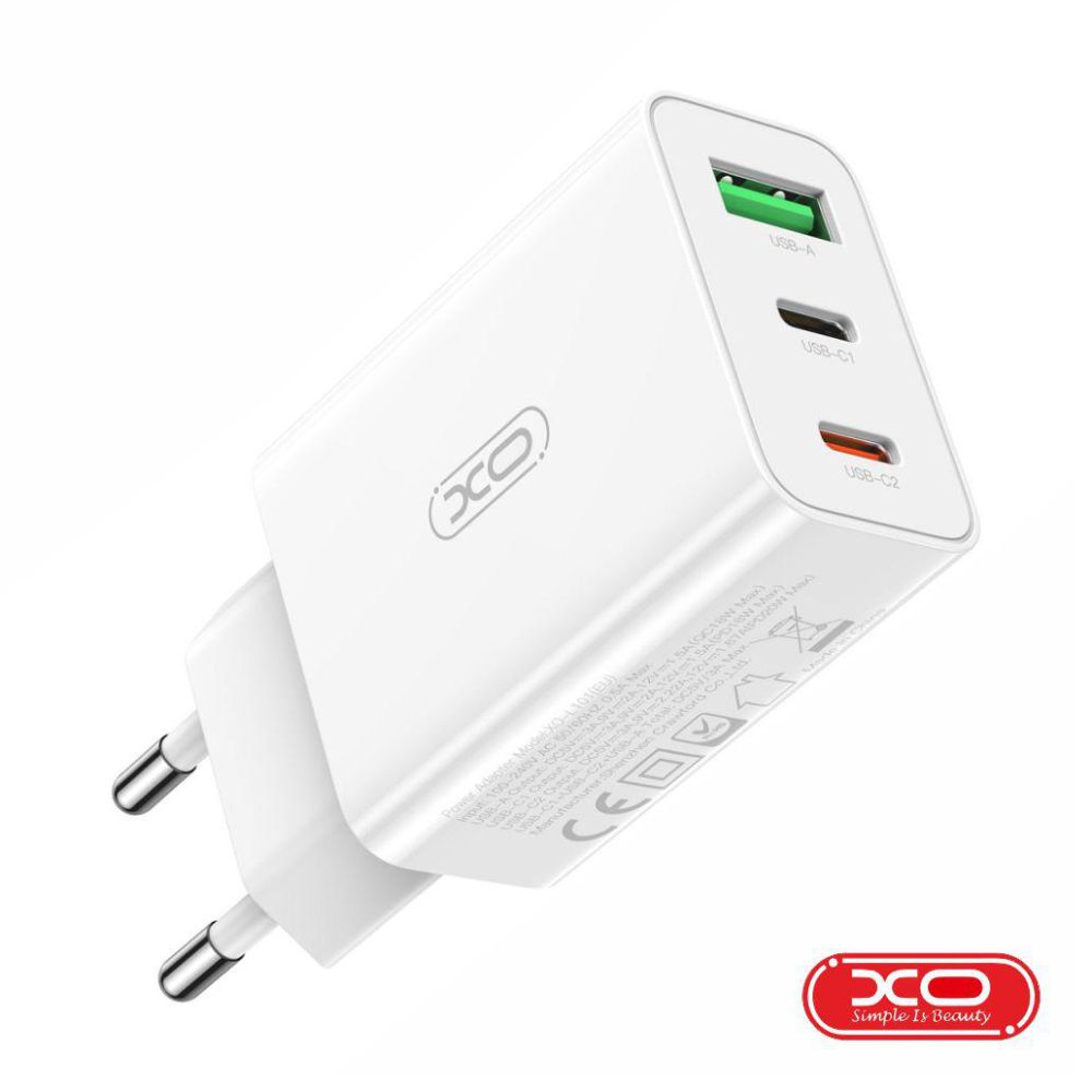 L101 Alimentador USB-A / 2xUSB-C PD QC + Cabo USB-A p/ microUSB