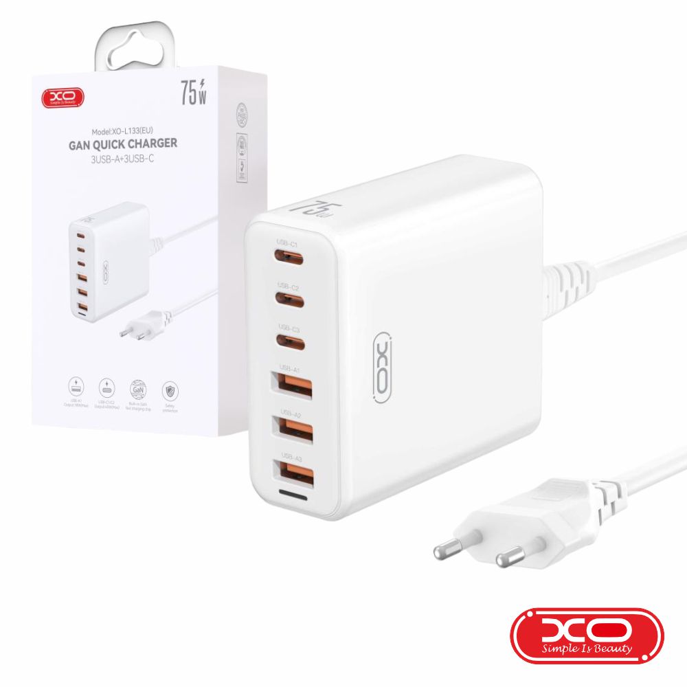 L133 Alimentador 3xUSB-A 3xUSB-C PD 75W GAN XO