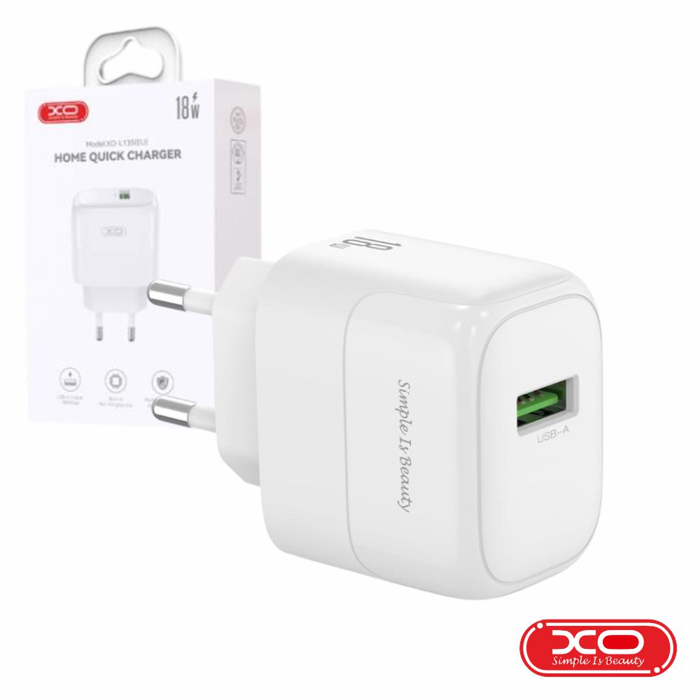 L135 Carregador USB-A QC 18w - branco - XO -