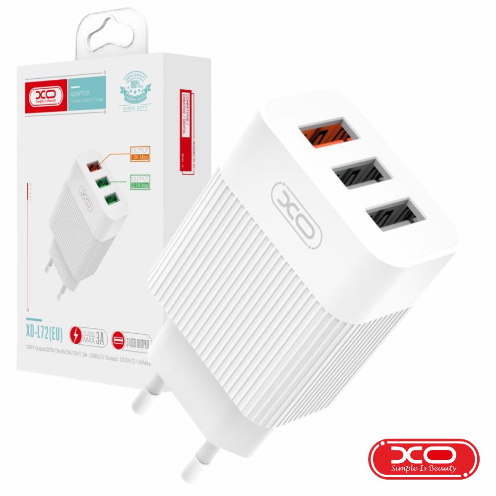 Alimentador 3 USB-A 5V QC3.0 2.1A Branco XO