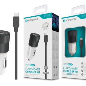 Kit Carregador Automóvel 2.4A 2 USB Negro com Cabo Type-C Q-001T