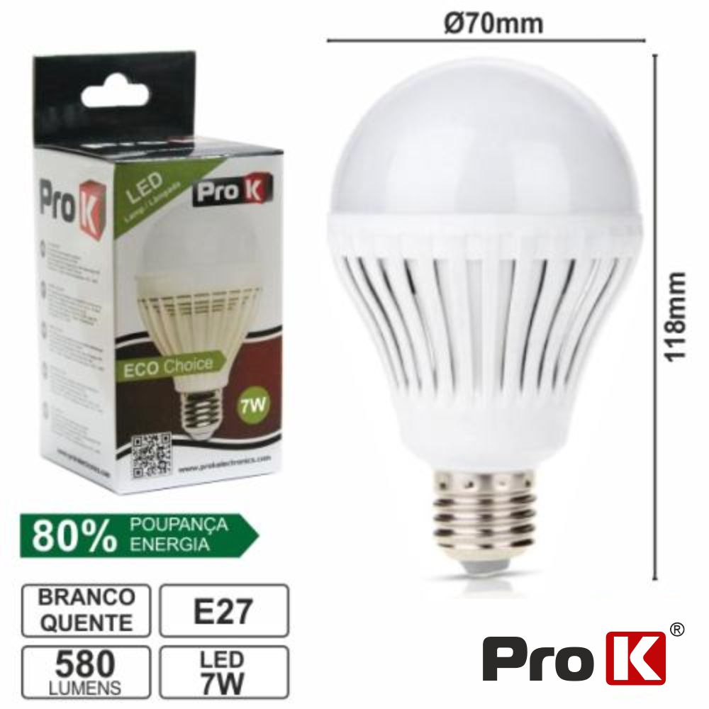 LÂMPADA E27 7W=40W 230V 24 LEDS GLOBO BRANCO QUENTE 580LM PR