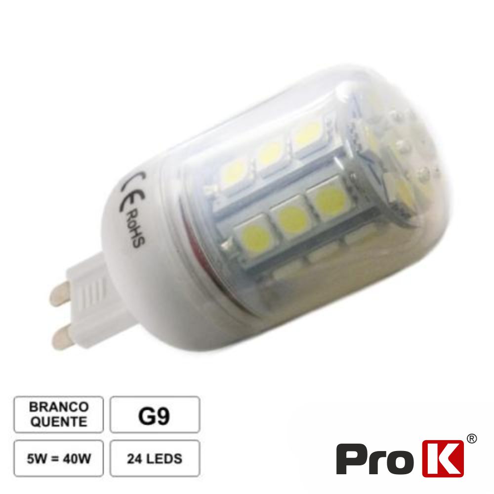 LÂMPADA G9 5W 12V 24 LEDS SMD 5050 BRANCO FRIO