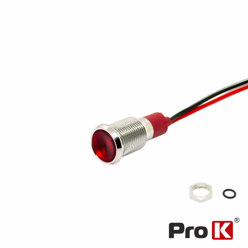 Luz Piloto Redondo De Metal 10mm 12-24V Vermelho PROK