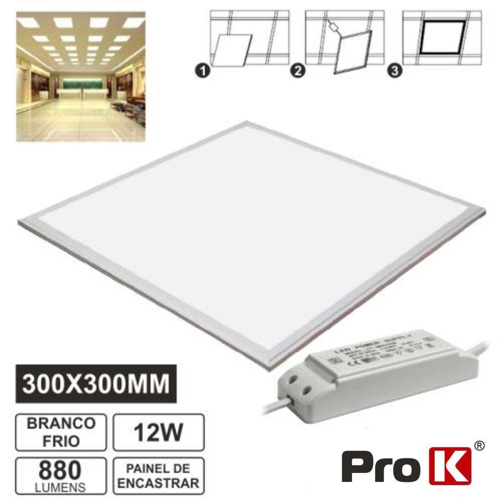 PAINEL LEDS QUADRADO 12W 300MM BRANCO FRIO 880LM PROK