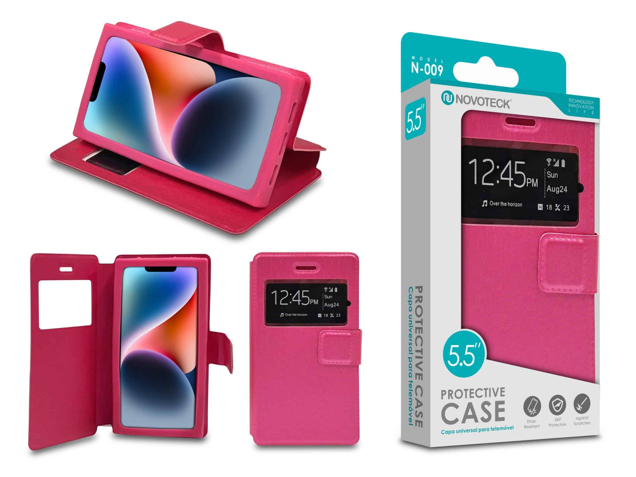 Capa Protetora Universal Rosa para Smartphone de 5.5'' N-009 - Visor Inteligente, Resistência a Impactos e Suporte Integrado