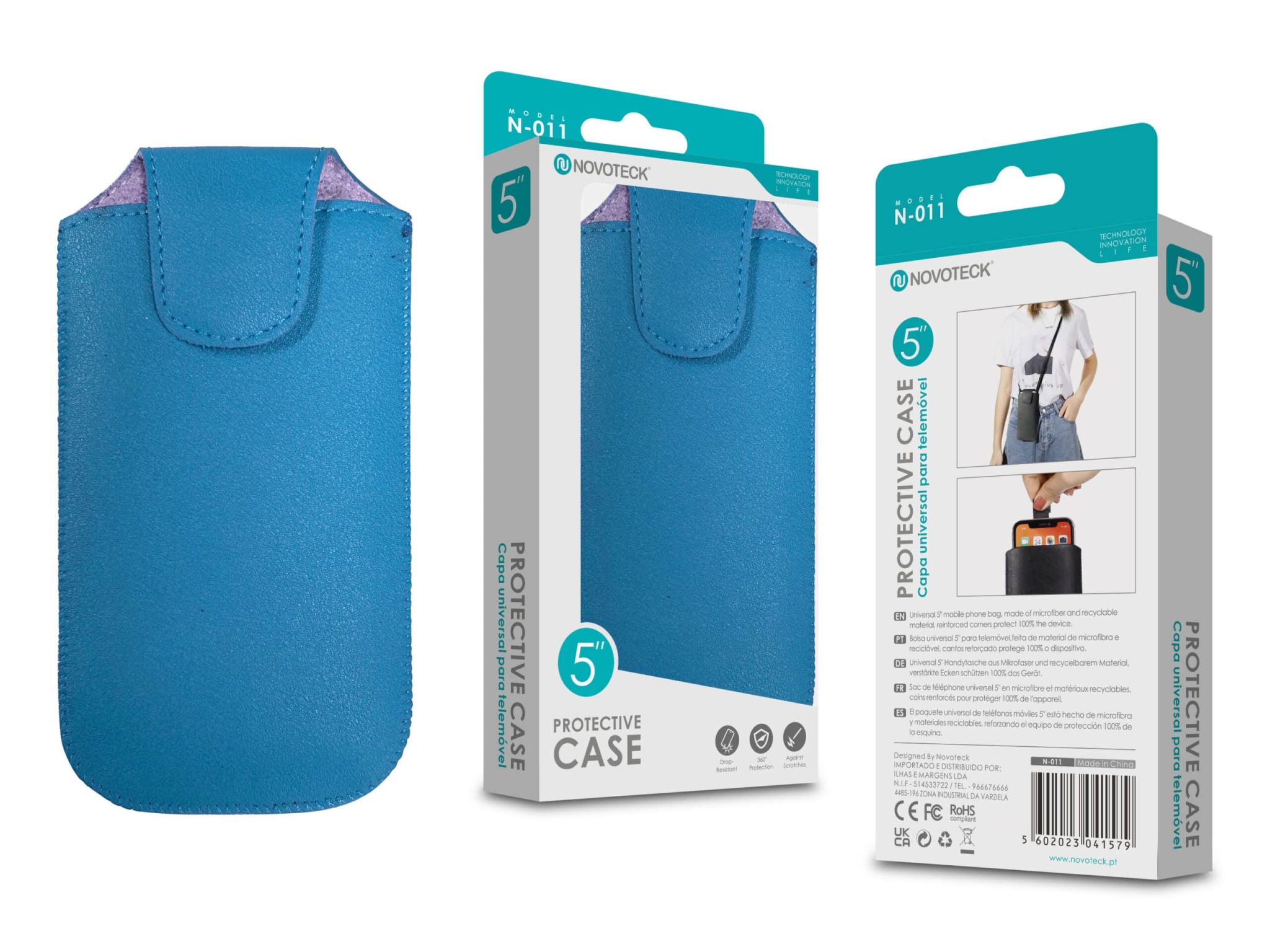 Capa Protetora Universal de Microfibra Azul para Smartphone de 5'' Formato Bolsa N-011