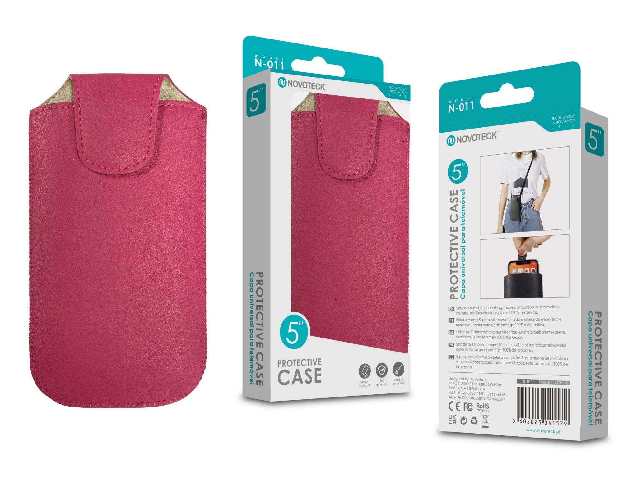 Capa Protetora Universal de Microfibra Rosa para Smartphone de 5'' Formato Bolsa N-011