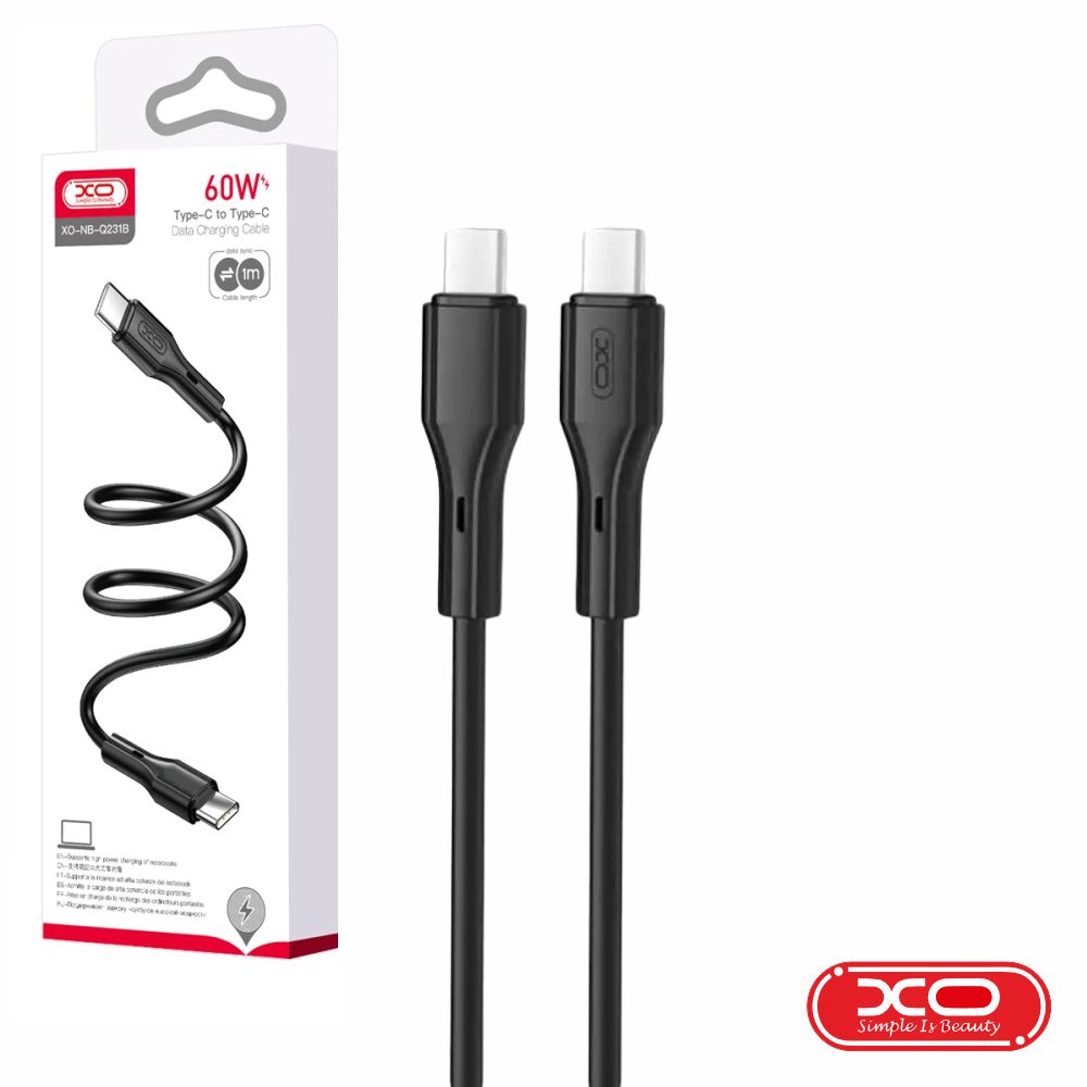 NB-Q231B-BK Cabo USB-C macho / macho PD 60W 1 metro preto XO