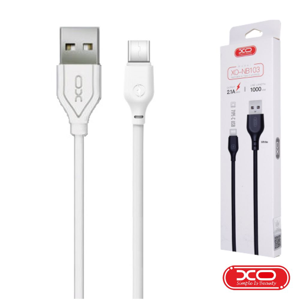 Cabo USB-A 2.0 Macho / USB-C 2.1A 1M Branco XO