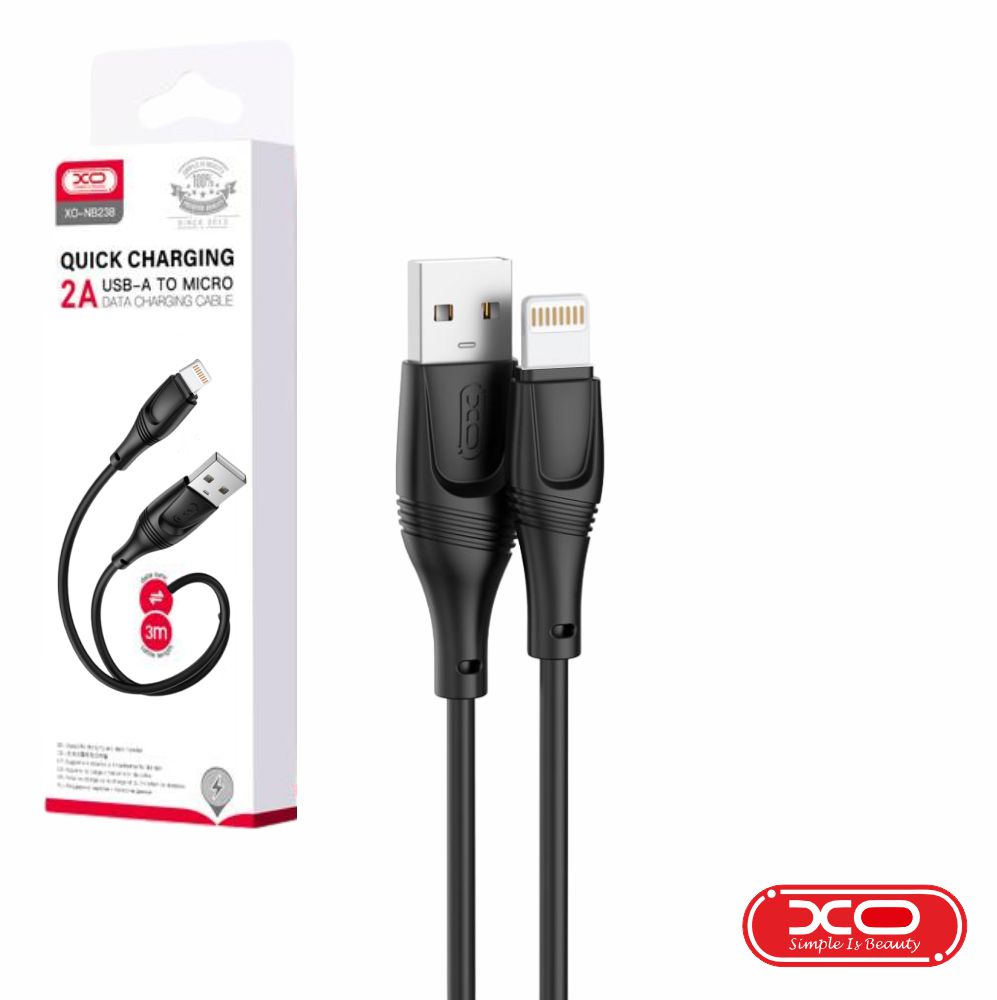 Cabo USB-A Macho / Lightning Macho 3m Preto XO