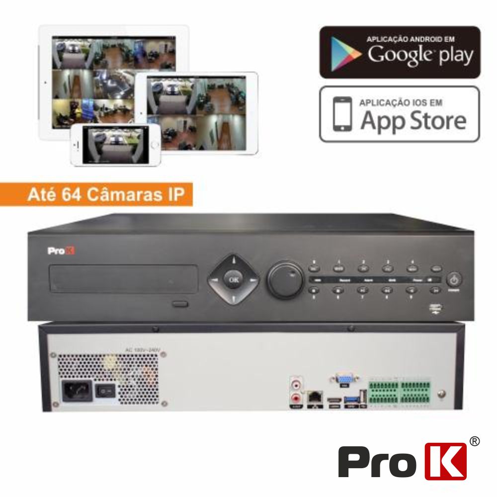 Vídeo-Gravador Digital IP 64 Canais H264 Ethernet PROK