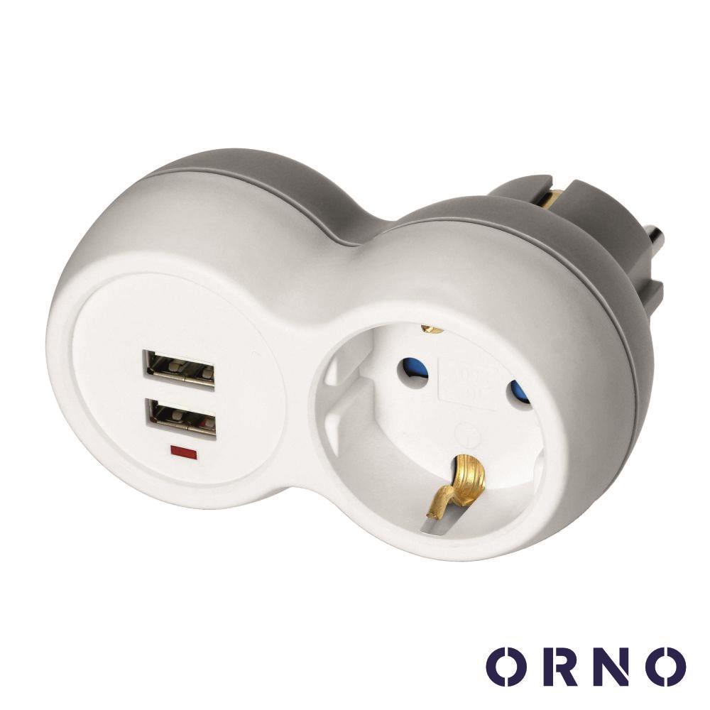 Ficha Elétrica Adaptadora 1x Schuko 2x USB-A ORNO