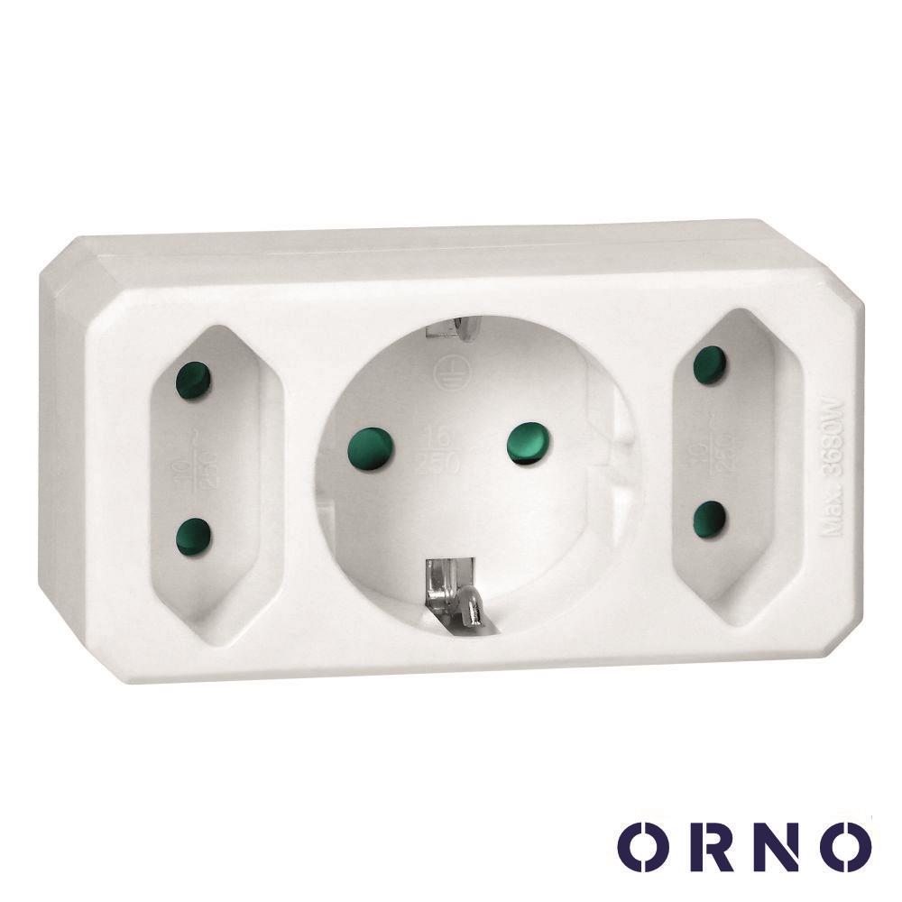 Ficha Elétrica Adaptadora 1x Schuko 2x AC Plana ORNO