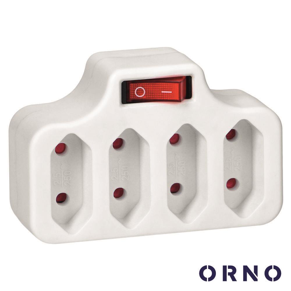 Ficha Elétrica Adaptadora 4x AC Plana C/ Interruptor ORNO