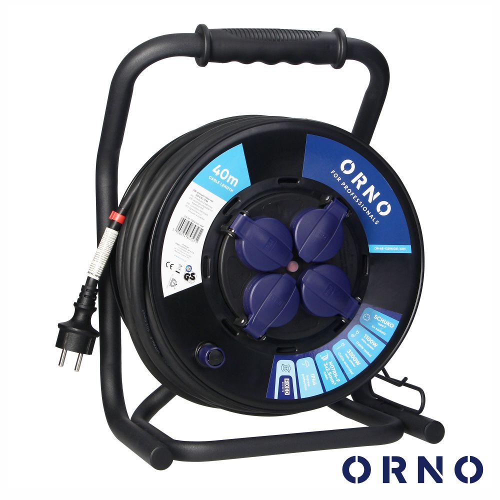 Extensão Elétrica C/ Enrolador 4x Schuko 3x2.5mm 40m ORNO