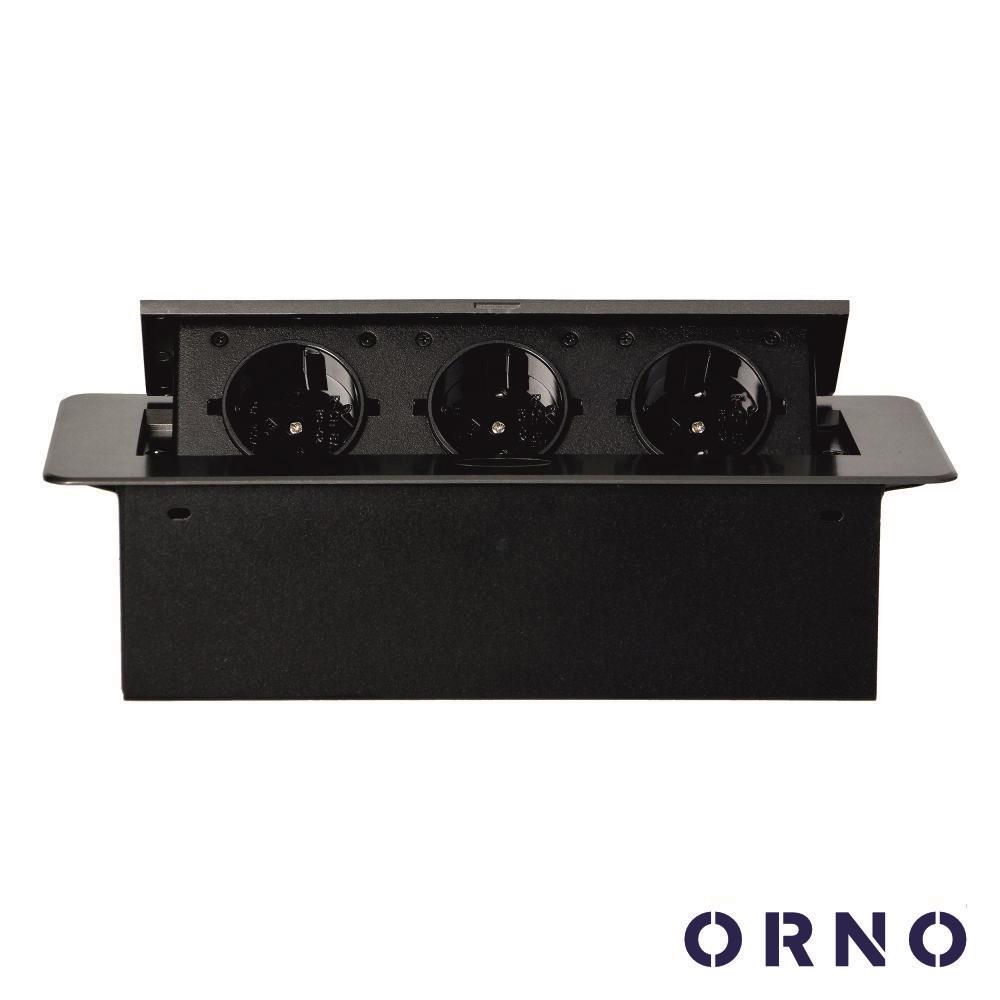 Tomada Elétrica Encastrar 3x Schuko Preta ORNO