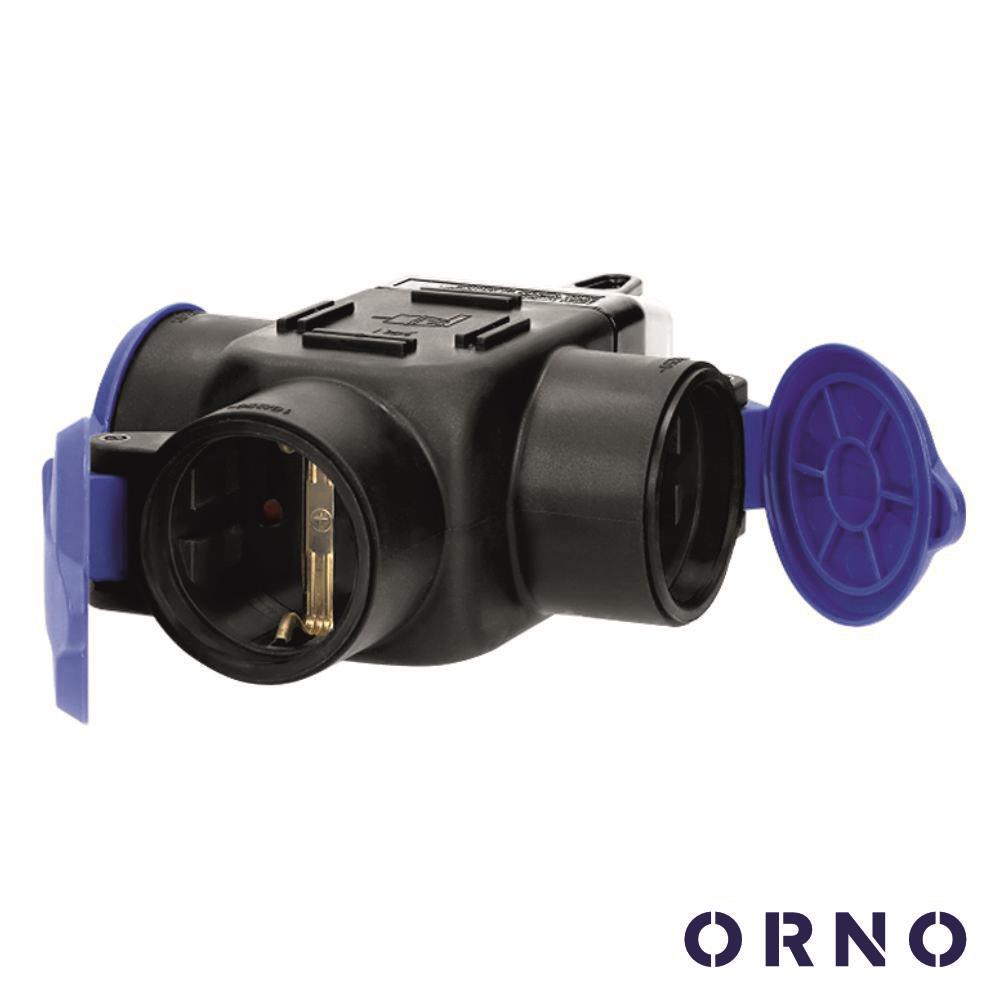 Ficha Schuko C/ 3 Saídas Fêmea 16A/230V Preta C/ Tampa ORNO