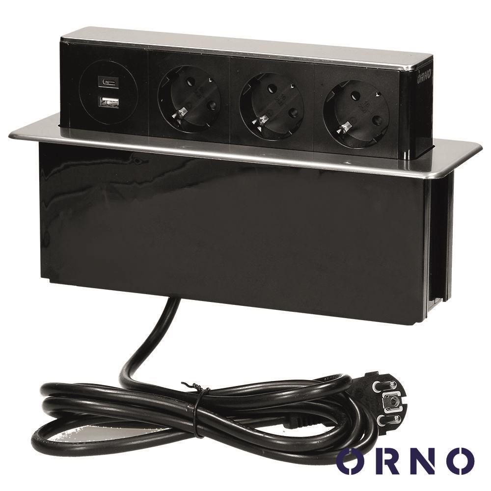 Tomada Elétrica C/ 3 Saídas P/ Secretária 1 USB Preto ORNO