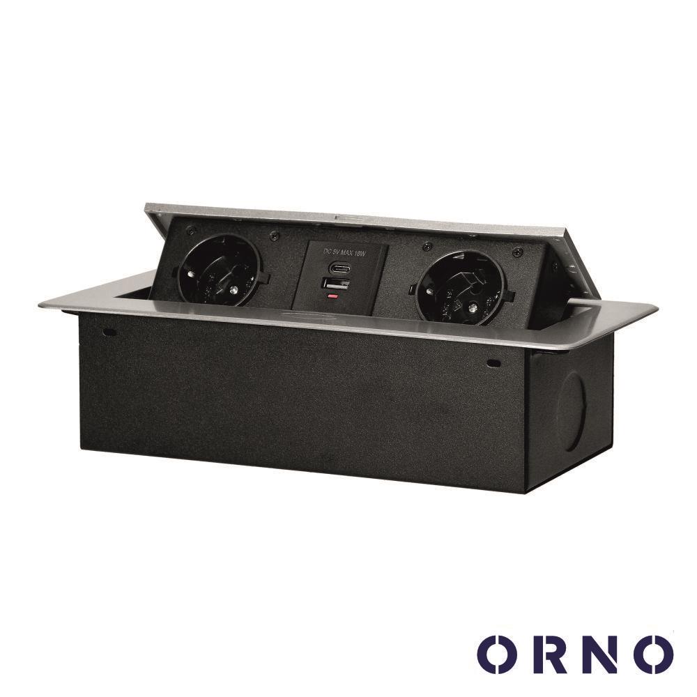 Tomada Elétrica Encastrar 2x Schuko 2x USB Cinzenta ORNO