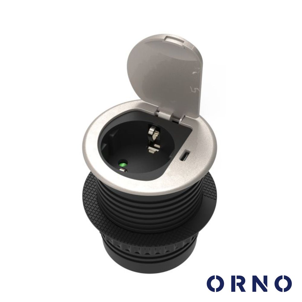 Tomada Elétrica P/ Secretária C/ 1 Saída E 1 USB-C ORNO