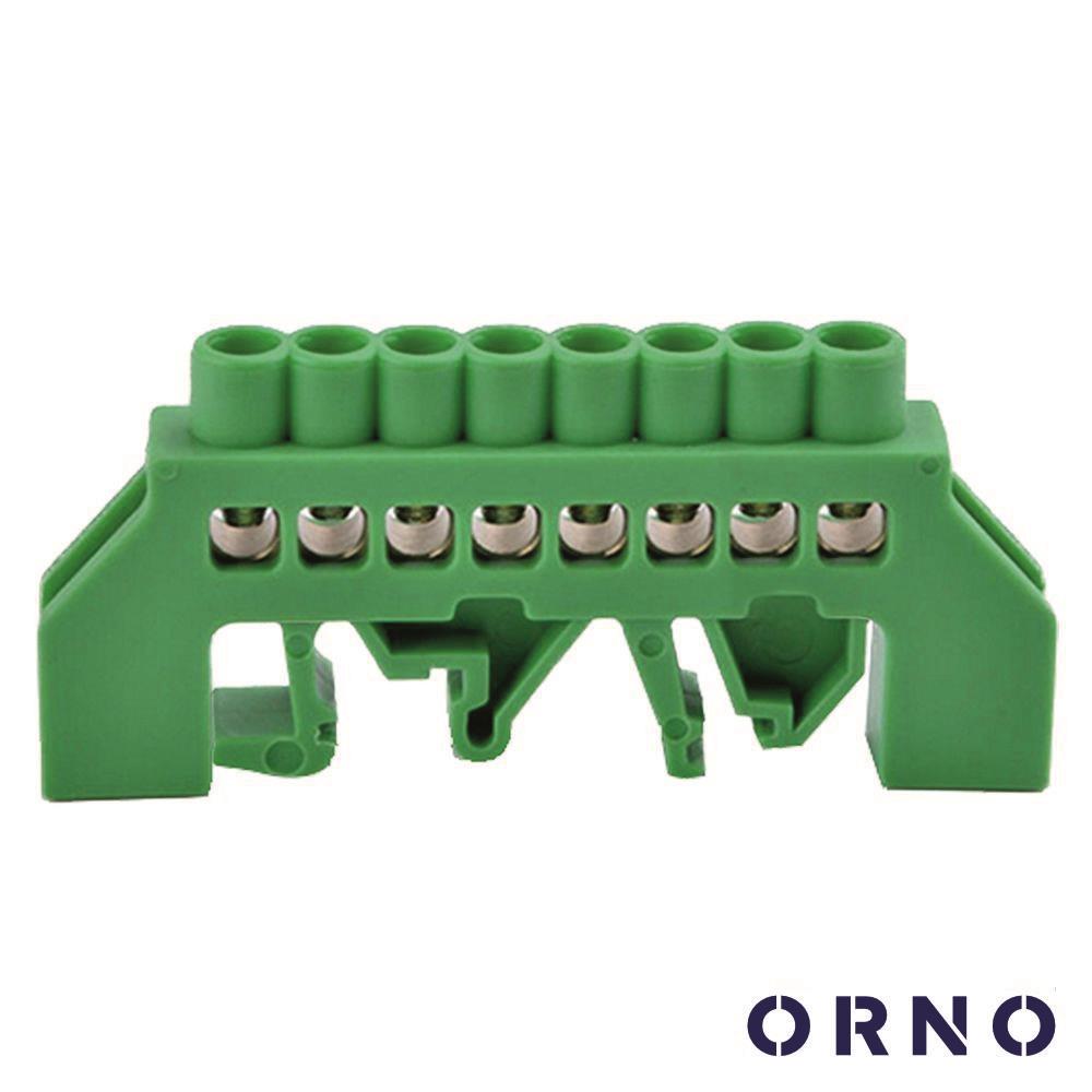OR-LZ-8203/8/GN Barramento Terra Isolado 8 Vias P/ calha DIN Orno
